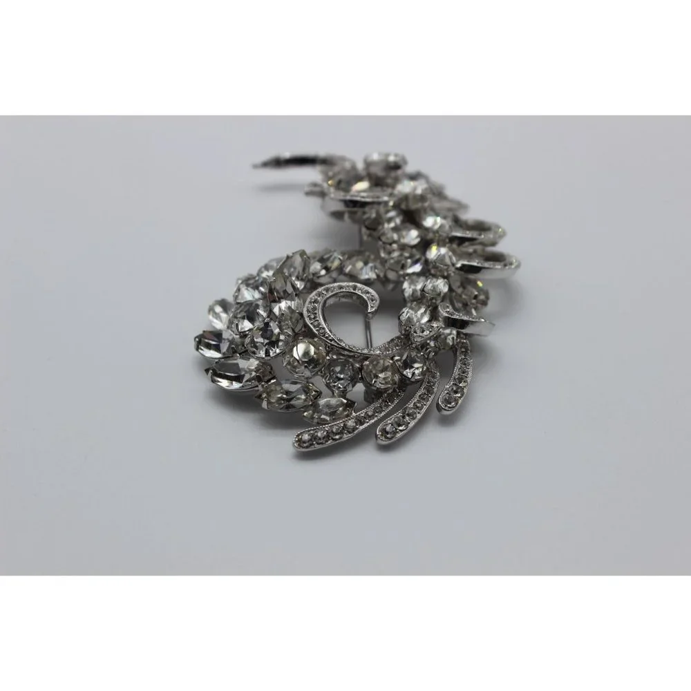 Vintage 40s 50s Eisenberg Ice clear rhinestone‎ floral swag leaf wedding brooch